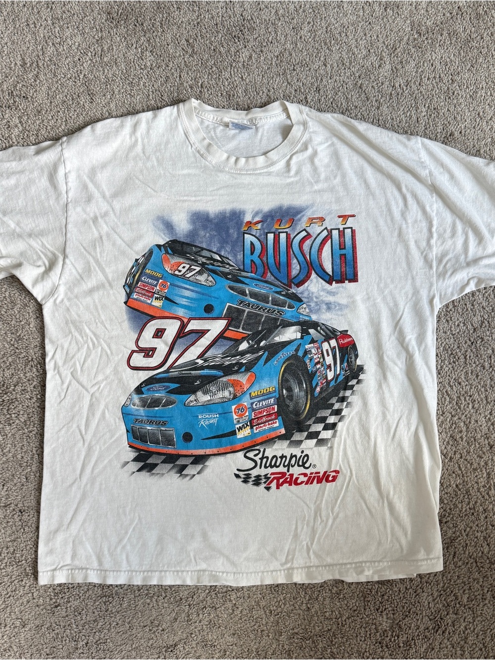 Vintage Kurt Busch #97 Sharpie NASCAR Racing Double Sided T Shirt XL 25x28